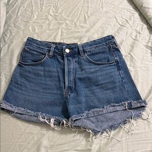 H&M Blue Jean Shorts Distressed Frayed Hem
